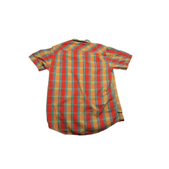 RVCA Men's Size - M Orange Blue Plaid Short Sleeve Button Down - Picture 4 of 5